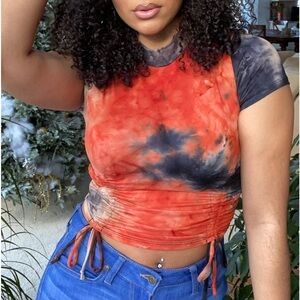 Orange Tie-dye Rouged Crop Top